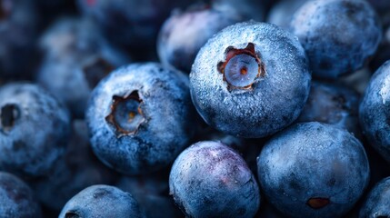 Obraz premium High-detail macro photograph of ripe blueberries, berries completely filling the frame, rich blue color