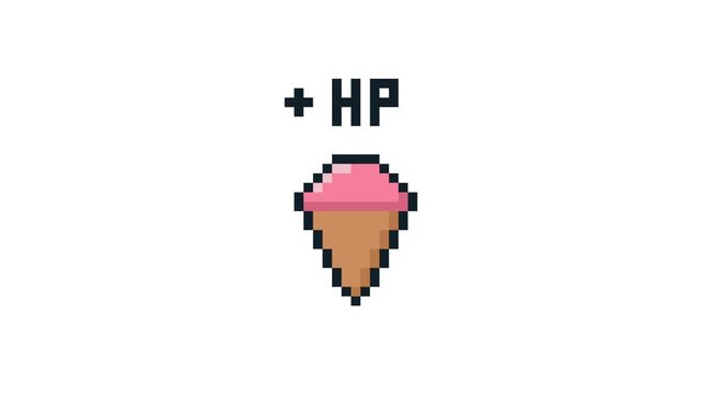 8-bit pixel art ice cream cone +HP icon looped animation 4k 30fps