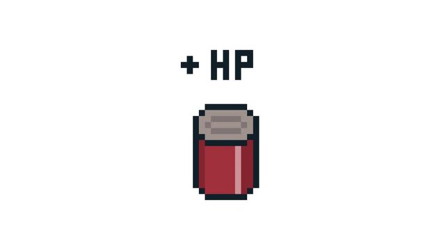 8-bit pixel art cola soda can +HP icon looped animation 4k 30fps