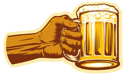 Retro illustration of a hand holding a frothy beer mug