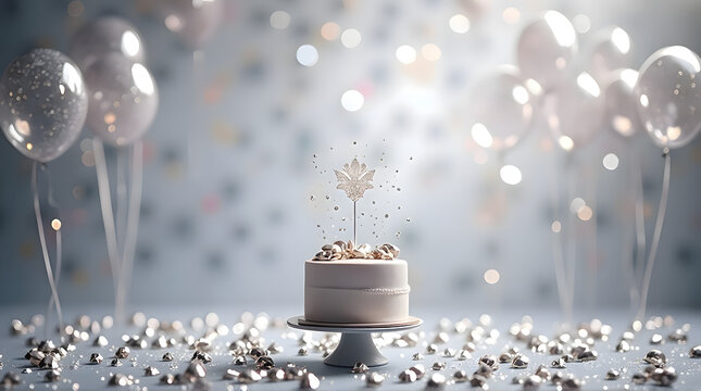  White & Silver Party Background with Balloons