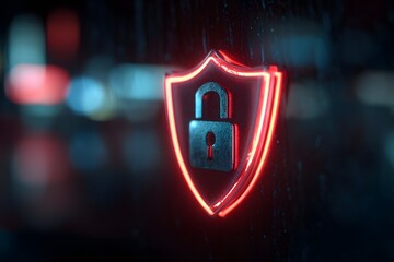 Glowing shield padlock security symbol protection