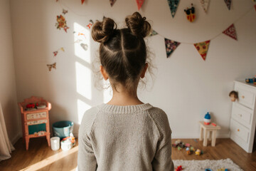 The back of the girl and the room of the girl
