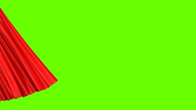 Red curtain opening with green screen background, Theater stage curtains on green backdrop