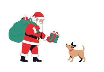 Obraz premium Santa claus giving a present to a dog a festive holiday scene