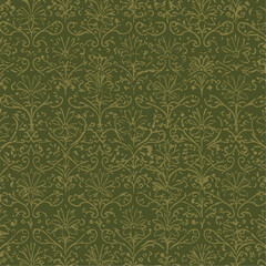 Olive green damask pattern with floral motifs and vintage texture background, patern seamless, Stock royalty image.