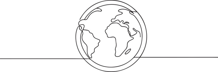 Planet earth one continuous line art, Vector illustration, One line art, Line art graphic style