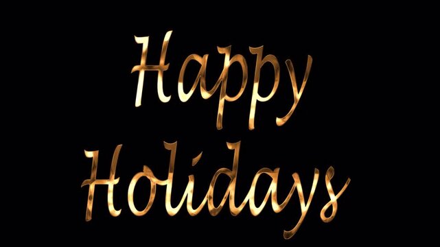 Elegant gold script lettering, 'Happy Holidays', set against a rich black background, exudes a festive and welcoming mood.