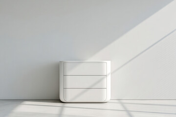 stylish chest of drawers with smooth lines and minimal detailing stands out on clean monochromatic background