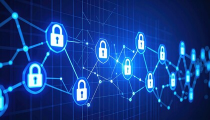 A digital illustration showcasing a network of interconnected locks, symbolizing cybersecurity and blockchain technology.
