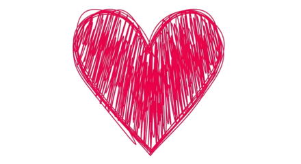 Hand drawn scribble heart shape in pink color on transparent background hand drawn