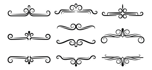 Set of Ornamental Swirl Dividers Flourishes Borders Elements Vector Illustration
