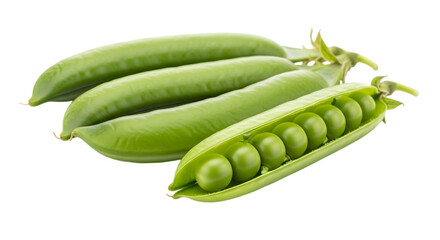 Fresh green peas in pods close up on transparent background