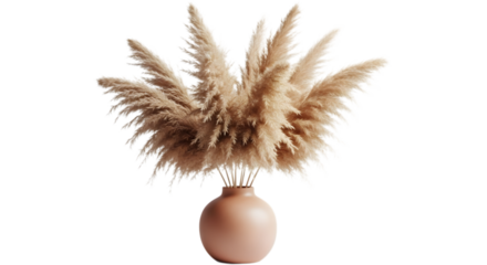 Pampas grass in a vase boho style decoration on transparent background