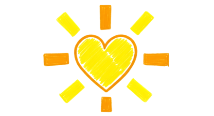 Yellow heart with sun rays illustration love and sunshine on transparent background