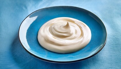 Artistic Presentation Of Creamy Sauce On Light Blue Plate For Culinary Use And Food Photography