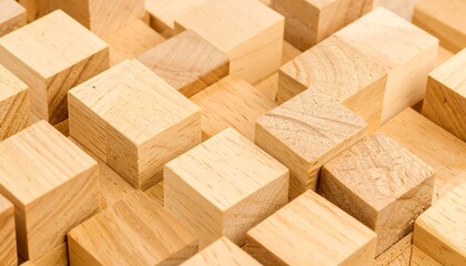 Close-up view of a complex pattern of light-tan wooden blocks
