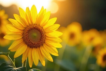 Obraz premium A vibrant sunflower basks in the golden sunlight, its petals radiating warmth and joy The rich colors and textures create a feeling of summer energy and natural beauty , green, peace