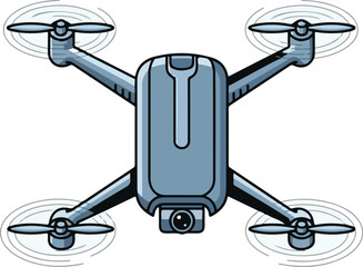 Modern Vector Illustration of a Gray Drone with Rotating Blades for Technology and Commercial Use