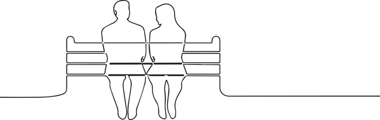 couple sitting on a park one continuous line art, Vector illustration, One line art, Line art graphic style.