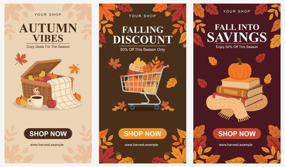 Autumn-themed offer flyer set with illustrations, perfect for your business
