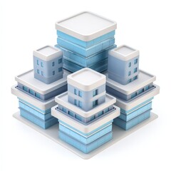 Modern Cityscape Illustration Abstract 3D Render of Blue and White Buildings