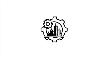 Gear and City Icon for Industrial and Urban Themes