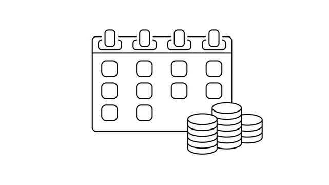Regular payment icon animation &ndash; calendar with recurring schedule, automatic billing process. Seamless loop HD line motion graphic, isolated on white background.