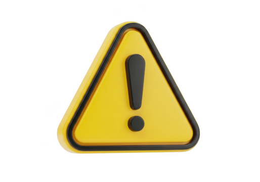 Yellow warning sign with exclamation mark isolated on transparent background