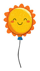 Hand drawn cute smiling sun flower balloon sticker illustration on black.