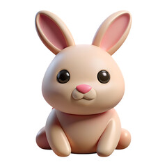 Adorable pink cartoon bunny with big eyes on a black background