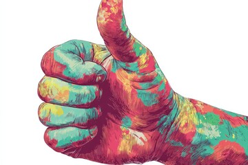 Colorful Pixelated Thumbs Up Hand Graphic
