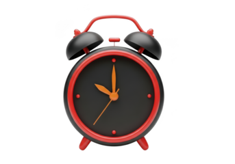 Retro red and black twin bell alarm clock isolated on transparent background