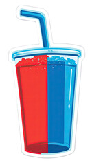 Minimalist flat sticker illustration of a red and blue slushie drink cup