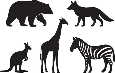 PrintCollection of diverse animal silhouettes on white background