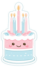 Cute Kawaii Birthday Cake Sticker with Lit Candles for Celebration