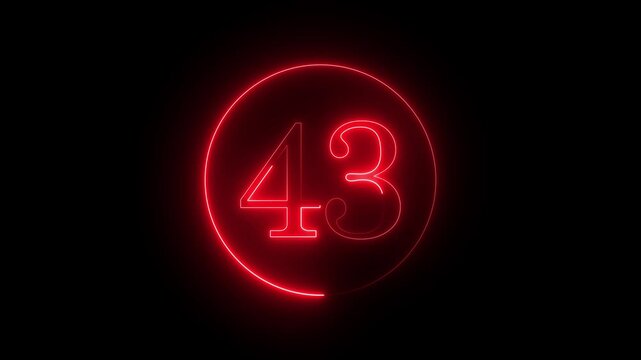 forty three numeral in a vibrant red hue, encased within a luminous circular frame, set against a stark black backdrop, creating a captivating contrast and modern aesthetic appeal
