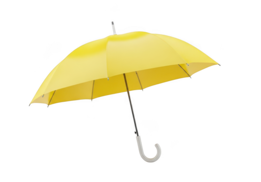 Bright yellow umbrella isolated on transparent background
