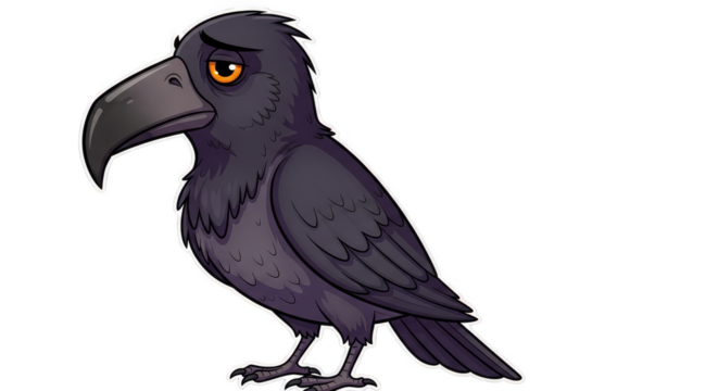 Melancholy Raven Perched Isolated on Black