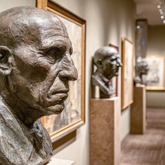 Bronze Busts In Museum Gallery