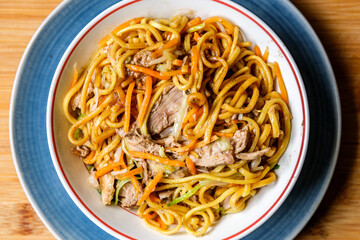 London UK, September 12 2025, Chinese Style Hoisin Duck Noodles Meal