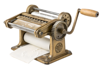 Antique Brass Pasta Maker with Ornate Details, Hand Crank and Culinary Nostalgia