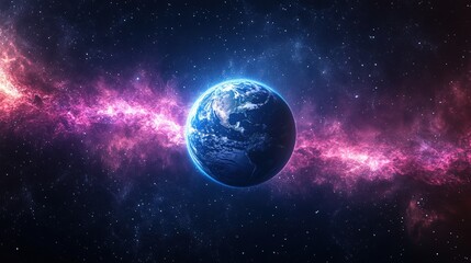 Obraz premium A vibrant depiction of Earth amidst the cosmos, showcasing swirling galaxies and colorful nebulae, symbolizing the beauty of our universe.