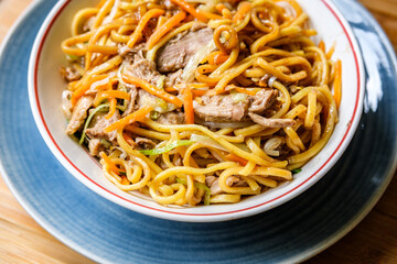 London UK, September 12 2025, Chinese Style Hoisin Duck Noodles Meal