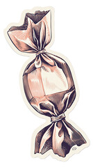 Retro illustration sticker of a single rounded wrapped candy.