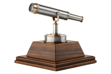 Elegant vintage telescope with a wooden base, a symbol of exploration and discovery, isolated on white background