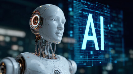 Advanced AI Robot: Futuristic technology, artificial intelligence, and innovative design merge in this state-of-the-art humanoid robot.