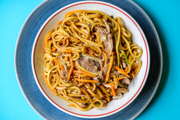 London UK, September 12 2025, Chinese Style Hoisin Duck Noodles Meal