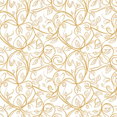 Elegant floral pattern with golden vines and leaves on a white background, patern seamless, Stock royalty image.