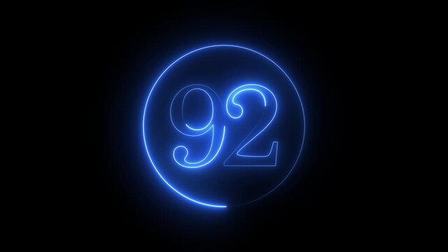 A captivating blue neon countdown timer showcases the number 92 inside a luminous circle against a dark backdrop, perfect for adding a modern and Technavio touch to videos.